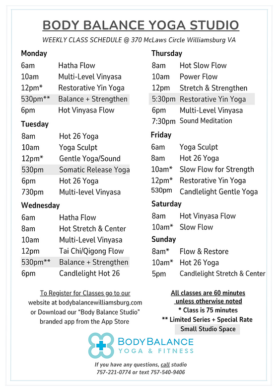 Body Balance Studio Fall 2025 Schedule